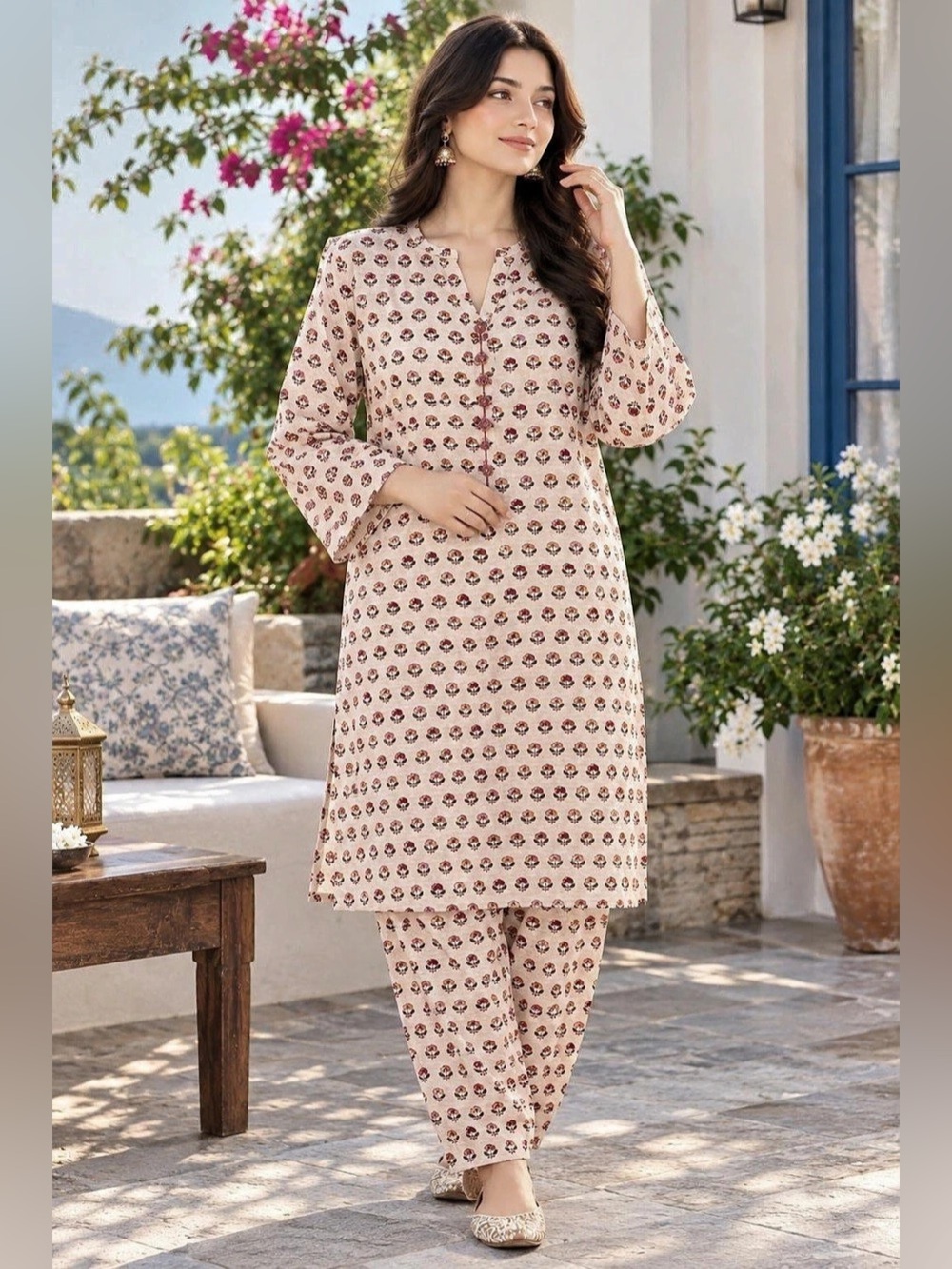 KHAADI 2-pcs Tunic Set in Pink & White